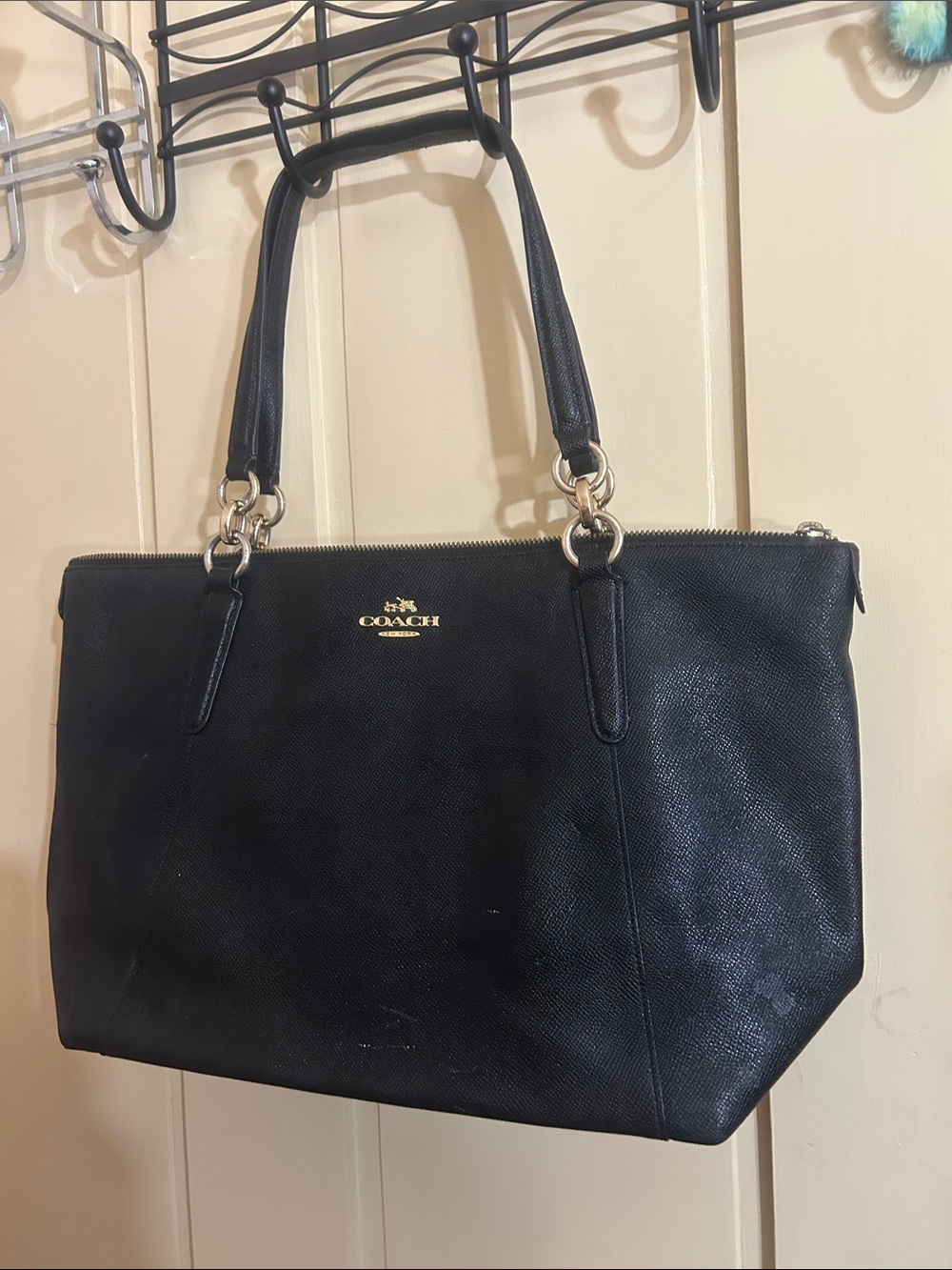 Coach Black Leather Tote with Gold Hardware